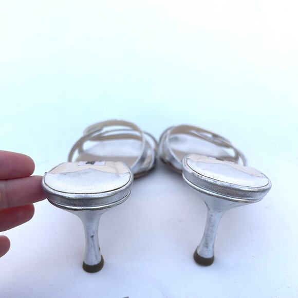 Vintage Y2K Jimmy Choo Strappy Kitten Heels Silver Metallic Low Pumps 6.5 Mules - Picture 6 of 8